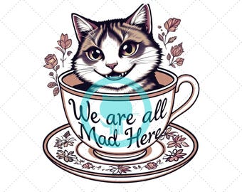 Alice in Wonderland Cat PNG: Mad Hatter Design (Digital Download)