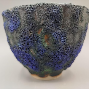 Handmade ceramic cup/ bowl - dark blue and green lava glaze
