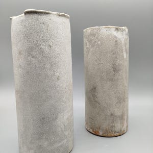 Handmade tall white ceramic vase - antique style - crackle glaze