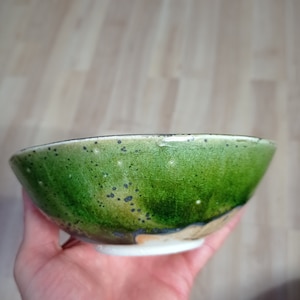 Handmade green ceramic bowl. Deep glossy glaze - unique gift