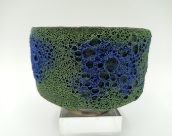 Einzigartige handgemachte grün / blaue Keramik Tasse / Gefäß. Lava Glasur.