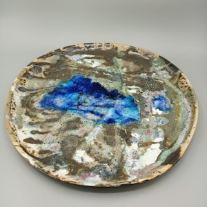 Handmade multicolour ceramic plate with glass - decorative art dish