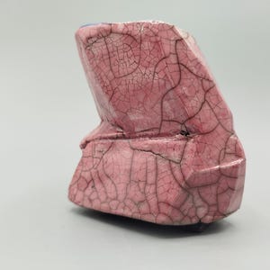 Handmade pink raku ceramic vase- crackle glaze sculpture - decorative pottery vessel