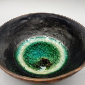 Handmade ceramic decorative bowl with crackled green glass- for decoration