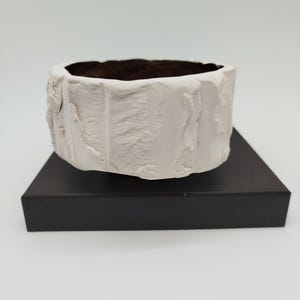 Large hand-carved white porcelain vessel with gold interior - wabi-sabi tea bowl / chawan