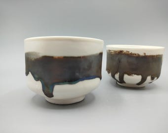 夫婦湯呑み、日本製上野焼 手造り 刻印入り陶器、オリジナルボックス
