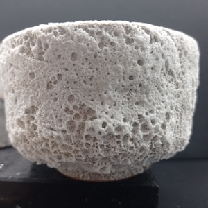 Handmade white ceramic vessel with lava glaze - unique textured home decor