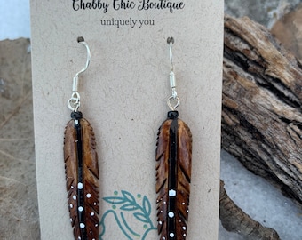 Hand painted Carved Resin Feather earrings #25 