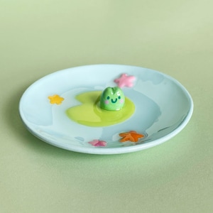 Frog On A Pad In A Pond Trinket Tray Dish, Accessories Holder Decorations, Cute Handmade Gift Ideas