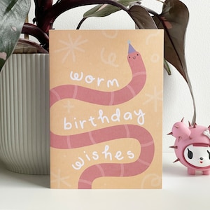 Worm Birthday Wishes Greeting Cards - Cute Fun Modern Funny Birthday Greeting Cards