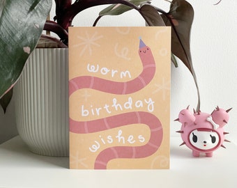 Worm Birthday Wishes Greeting Cards - Cute Fun Modern Funny Birthday Greeting Cards