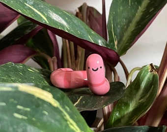 Worm Desk Buddy - Adopt A Mini Earthworm Pet, Cute Tiny Pot Accessories, Handmade Ring Holder, Pen Rest, Paint Brush Stand, Clay Decorations