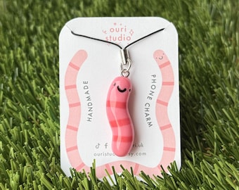 Handmade Worm Phone Charm: Polymer Clay Earthworm Worry Buddy