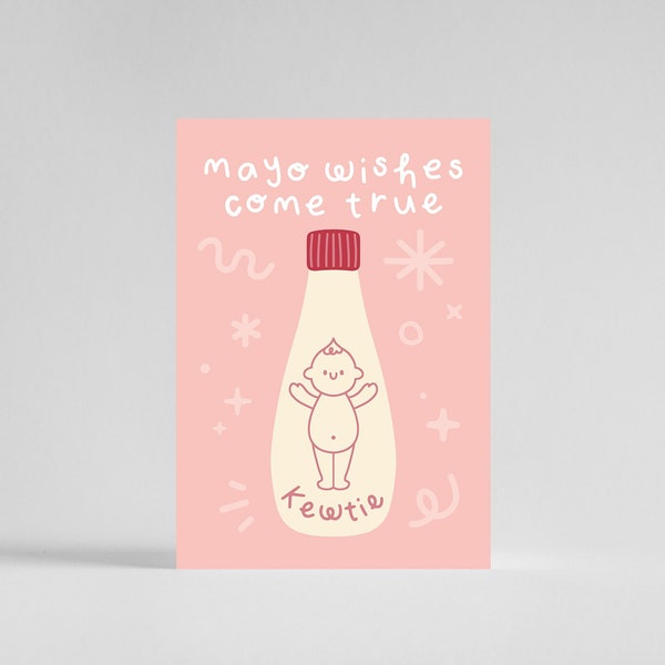 Kewtie Mayo Wishes Come True - Kewpie Mayonnaise Birthday Card Cute Fun Modern Greeting Cards