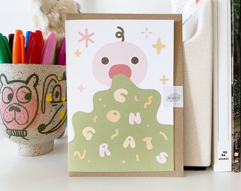 Congrats New Born Baby Puking Vomiting Funny Cute Fun Congratulations Greeting Cards