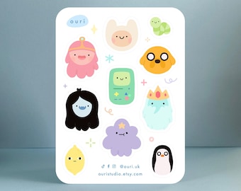 Cute Cartoon Characters Sticker Sheet – Glossy Vinyl Stickers, Fun Adventure & Fantasy Decor