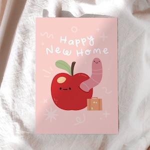 Happy New Home Worm Greeting Card - Cute Fun Modern Congratulations Housewarming Cards