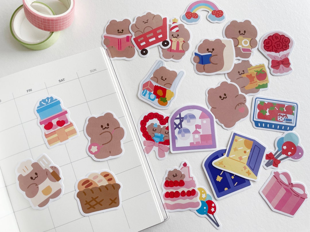 Brown Bear Sticker Pack 23 Pcs Cute Journal Planners Kawaii Animal ...