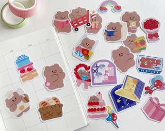 Brown Bear Sticker Pack 23 Stück Süß Journal Planer Kawaii Tier Cartoon Schreibwaren Aufkleber Set