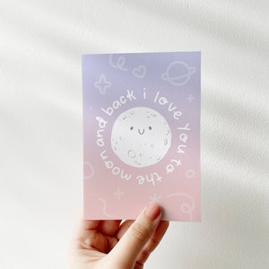 I Love You To The Moon And Back Greeting Card, Cute Fun Modern Love Anniversary Card For Him, Card For Her