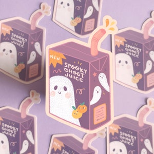 Spooky Ghost Juice Box: Glossy Die-Cut Vinyl Stickers, Cute Autumn Halloween Ghouls Sticker