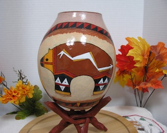 Handcrafted Bear Gourd Vase:  Pueblo Indian Inspired Home Decor in outstanding detail.