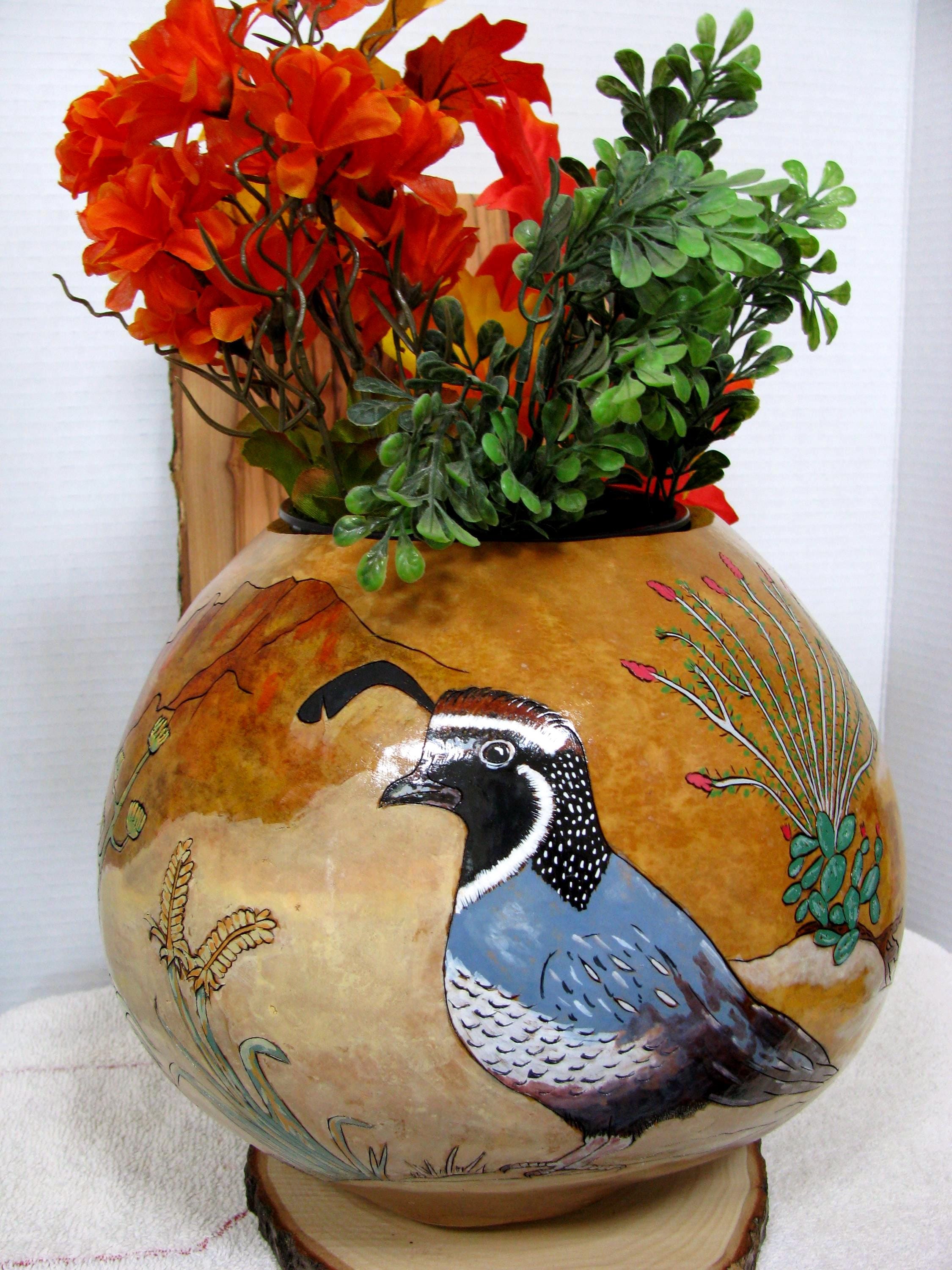 A Real Life, Beauthful "Desert Botanical Garden" created from a Hand Painted, Home Grown Gourd that will host any plant you choose.