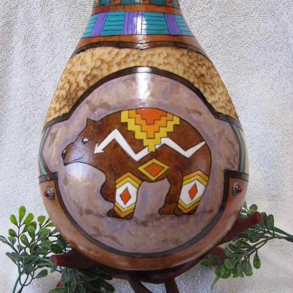 EL Oso ZUNI -  The Great Zuni, the Tortoise Totem accented with "Turquoise Conchos".  A totally unique Gourd - One of A Kind !  !