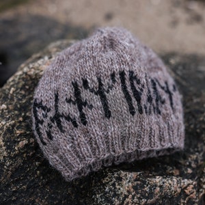 Eolh - Knitted Runes Hat With Icelandic Wool - Etsy
