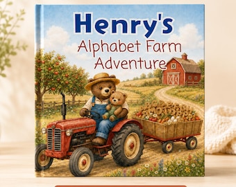 Personalized ABC Farm Book for Toddler, Custom Name Alphabet Story, Farm Animal and Tractor Birthday Gift for Kids