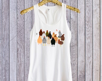 Chicken lover tank top, chicken tank top, chicken breeds shirt, farmer tank top, different kinds of chickens