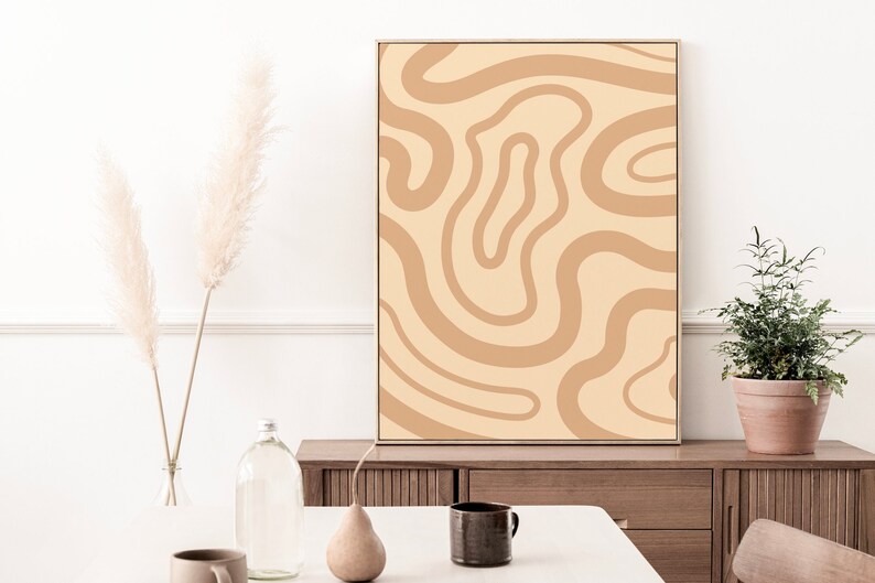 Boho Minimalist Neutral Swirl Digital Art Print Etsy