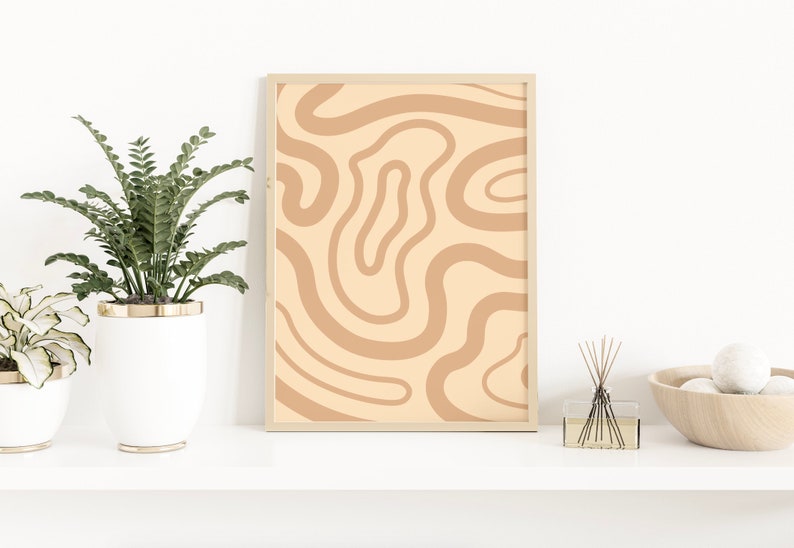 Boho Minimalist Neutral Swirl Digital Art Print Etsy