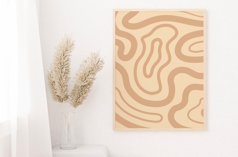 Boho Minimalist Neutral Swirl Digital Art Print Etsy