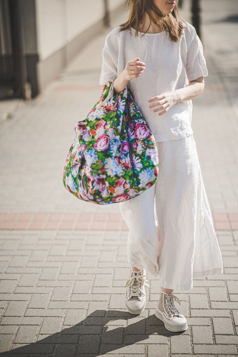 Tote bag, Shoulder Bag, Shoulder purse, Cotton Tote Bag, Reusable Tote Bag, Holiday bag, Beach bag, Large capacity bag, Summer Tote bag Flowers