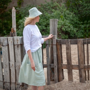 Linen skirt. Summer linen skirt. Skirt with elastic waist. Midi skirt of washed linen. Linen skirt with pocket. Boho linen skirt. Flax skirt image 4