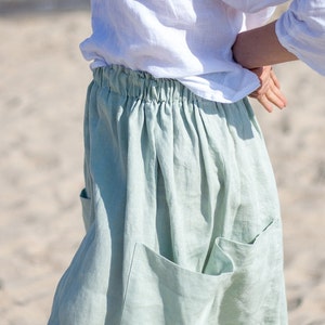 Linen skirt. Summer linen skirt. Skirt with elastic waist. Midi skirt of washed linen. Linen skirt with pocket. Boho linen skirt. Flax skirt image 2