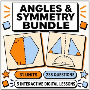 Wiskundelespakket over vormen, hoeken en symmetrie | Oefenopgaven met antwoorden | KS2 KS3 GCSE 11 Plus | Digitale lesbron