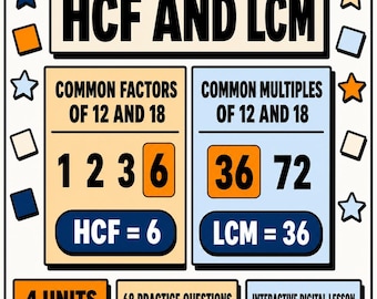 HCF and LCM Interactive Maths Lesson | Worksheets and Practice Questions | KS2 KS3 11 Plus GCSE Foundation | Home Education Digital Download