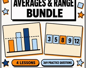 Averages and Range Maths Lesson Bundle | Mean Median Mode Questions with Answers | KS2 KS3 GCSE 11 Plus | Home Education Digital Download