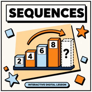 Lección interactiva de matemáticas sobre secuencias y el enésimo trimestre / Práctica para KS2, GCSE y 11+ (descarga digital) / 7 habilidades / 100 preguntas