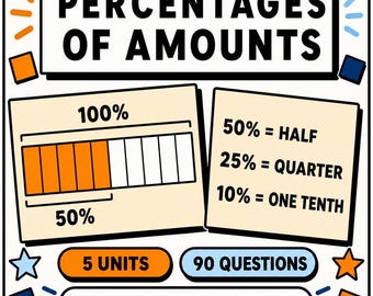 Percentages of Amounts Interactive Maths Lesson | Workbook with Answers | Year 5 Year 6 KS2 KS3 11 Plus GCSE | Home Ed Digital Download