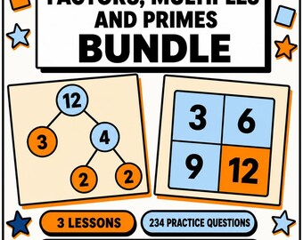 Factors Multiples Primes Lesson Bundle | Workbook with Answers | HCF LCM Factor Trees | KS2 KS3 GCSE 11 Plus | Homeschool Digital Download