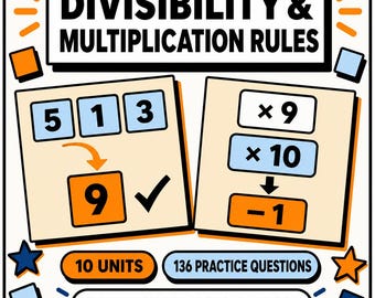 Reglas de divisibilidad: Lección interactiva de matemáticas / Hojas de ejercicios y preguntas de práctica / 3.º, 4.º y 5.º de primaria (KS1 y KS2) / Descarga digital para educación en casa
