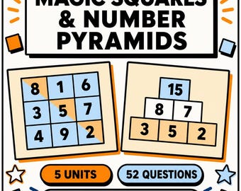 Magic Squares and Number Pyramids Interactive Maths Lesson | Practice Questions with Answers | 11 Plus KS2 KS3 | Homeschool Digital Download