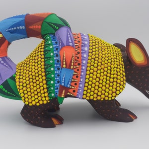 Alebrije Armadillo Colorful Hand Carved Sculpture Mexican Oaxacan Folk Wood Carving Unique Art Piece Sculpted and Painted by Hand