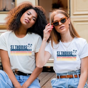 St Thomas Lover Shirt, Vintage Virgin Islands Beach Rainbow Palm Trees Vacation Souvenir Caribbean Sea shirt