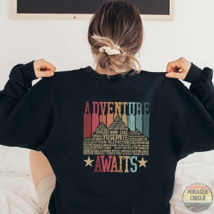 63 National Park Checklist Back Sweatshirt, All 63 US National Park Name List, Us Park Name Bucketlist Back Sweatshirt