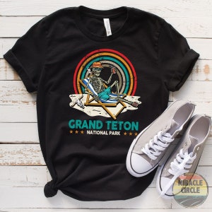 Grand Teton Shirt, Vintage Grand Teton National Park Hiking Camping Skeleton shirt