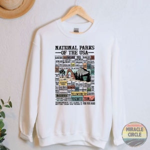 63 National Park Checklist Sweatshirt, All 63 US National Park Bucket List Name Camping Sweatshirt